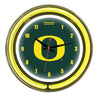 OREGON NEON WALL CLOCK - 14'' GREEN FACE / YELLOW NEON - ORENWC100-14