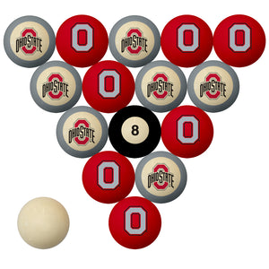 OHIO STATE SCHOOL COLOR NUMBERED BILLIARD BALL SET SCARLET SOLID/GRAY STRIPE - OSUBBS200N