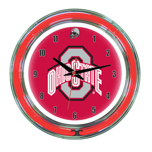 OHIO STATE NEON WALL CLOCK - 14'' SCARLET FACE / RED NEON - OSUNWC100-14