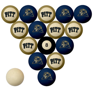 PITTSBURGH SCHOOL COLOR NUMBERED BILLIARD BALL SET BLUE SOLID/GOLD STRIPE - PITBBS100N