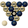 PITTSBURGH SCHOOL COLOR NUMBERED BILLIARD BALL SET BLUE SOLID/GOLD STRIPE - PITBBS100N