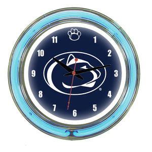 PENN STATE NEON WALL CLOCK - 14'' NAVY FACE / BLUE NEON - PSUNWC100-14