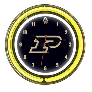 PURDUE NEON WALL CLOCK - 14'' BLACK FACE /YELLOW NEON - PURNWC100-14