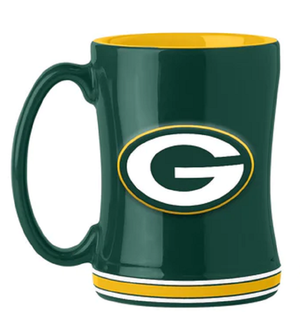 Green Bay Packers Coffee Mug 14oz Sculpted Relief Team Color - Logo Brands