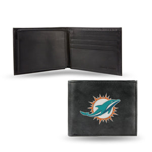 Miami Dolphins Wallet Billfold Leather Embroidered Black Alternate - Rico Industries
