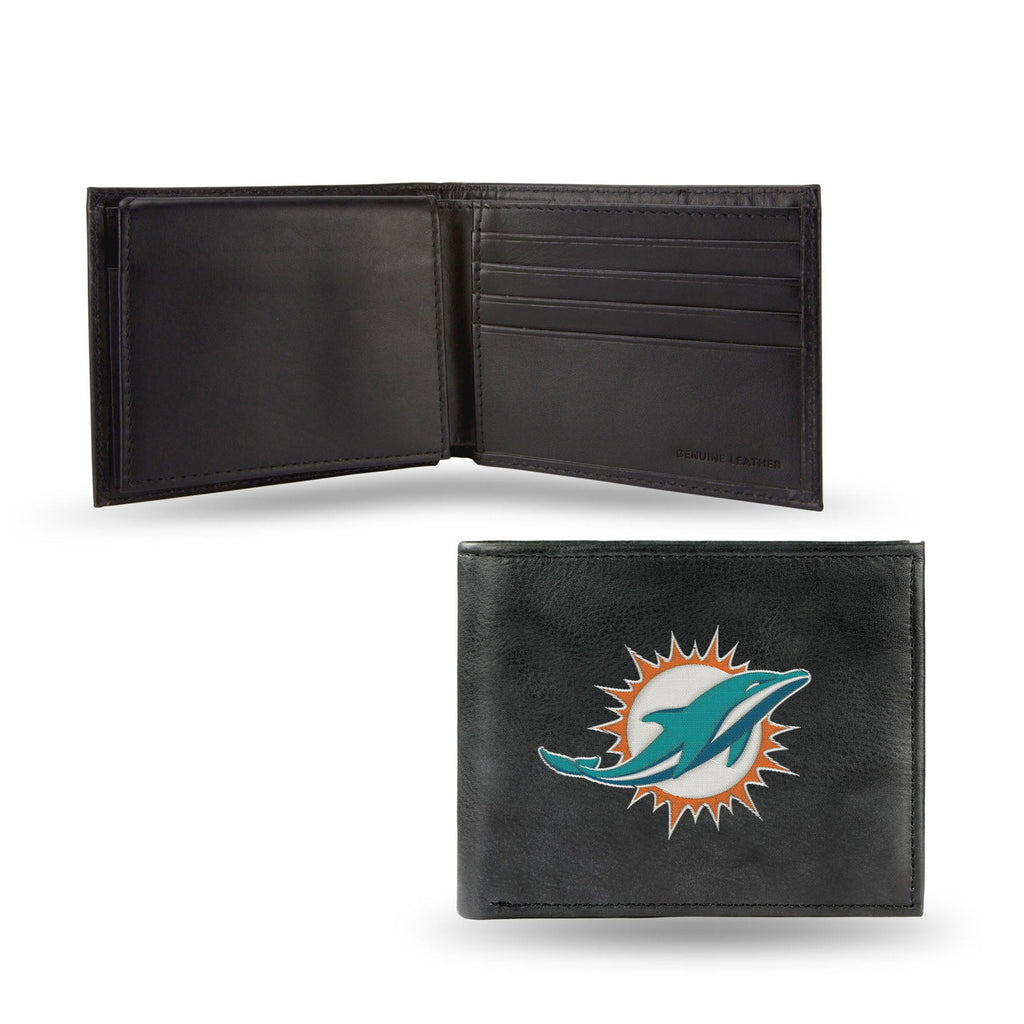Miami Dolphins Wallet Billfold Leather Embroidered Black Alternate - Rico Industries
