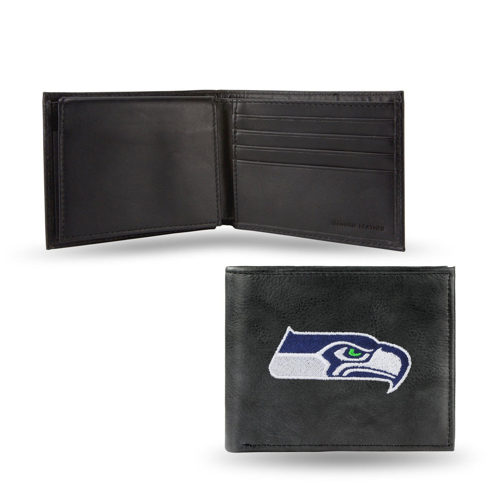 Seattle Seahawks Wallet Billfold Leather Embroidered Black - Rico Industries