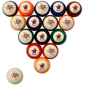 TEXAS A&M STANDARD COLOR NUMBERED BILLIARD BALL SET STANDARD COLOR BILLIARD BALL SET - TAMBBSSTD