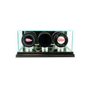 Triple Hockey Puck Display Case with Black Moulding