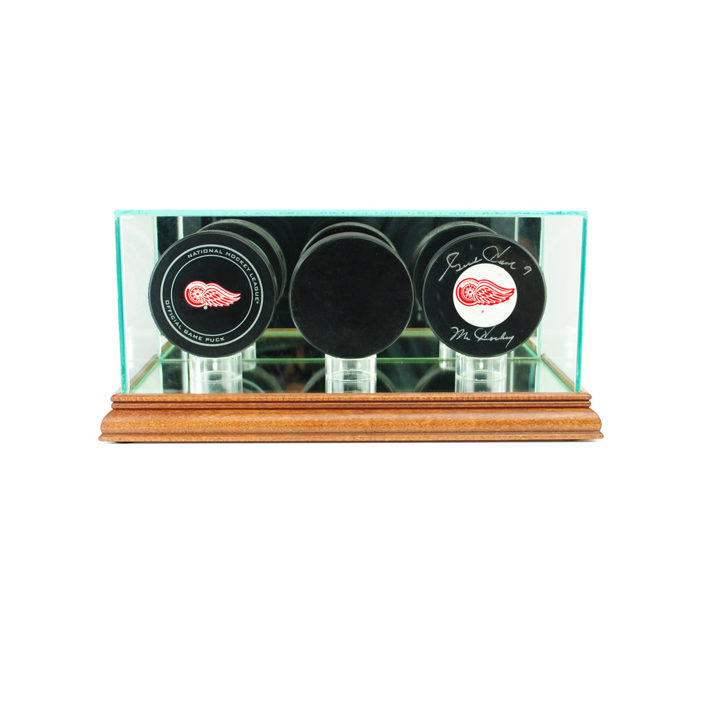 Triple Hockey Puck Display Case with Walnut Moulding