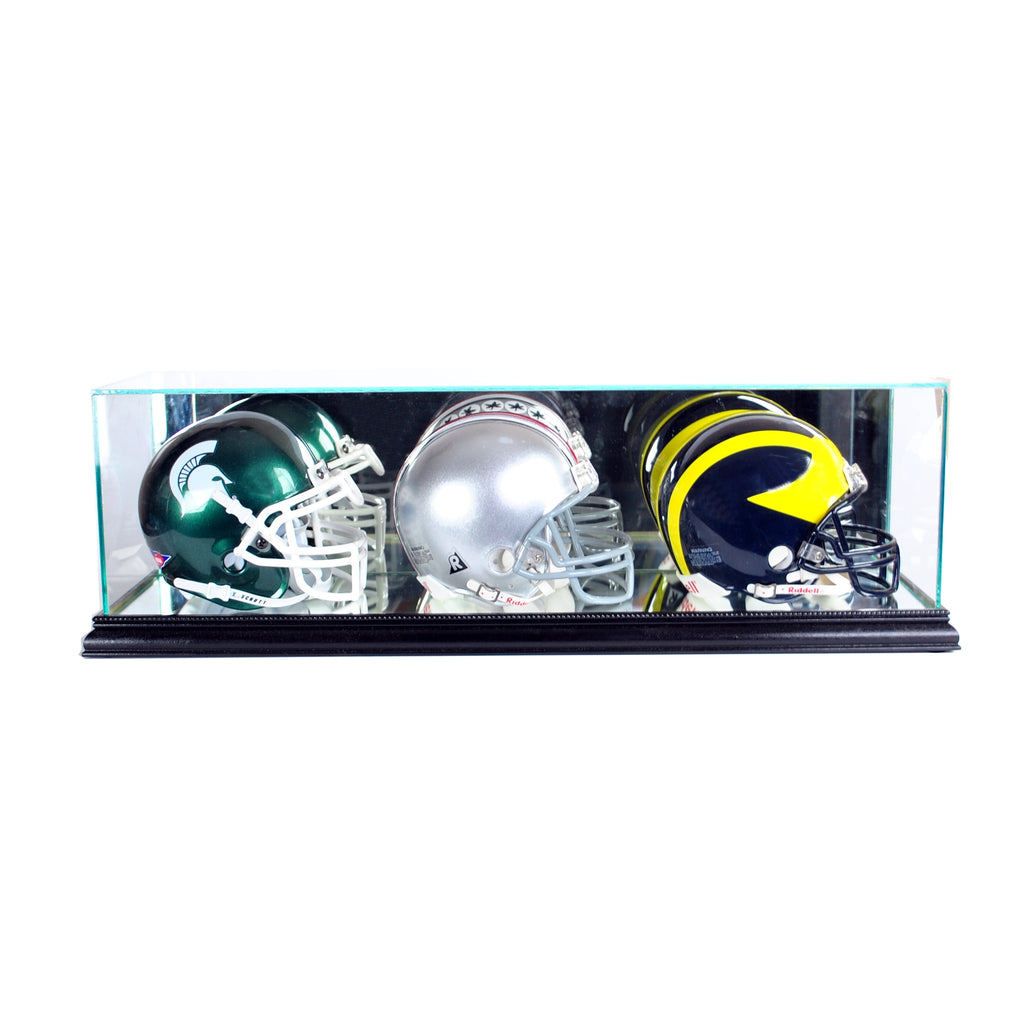 Triple Mini Football Helmet Display Case with Black Moulding