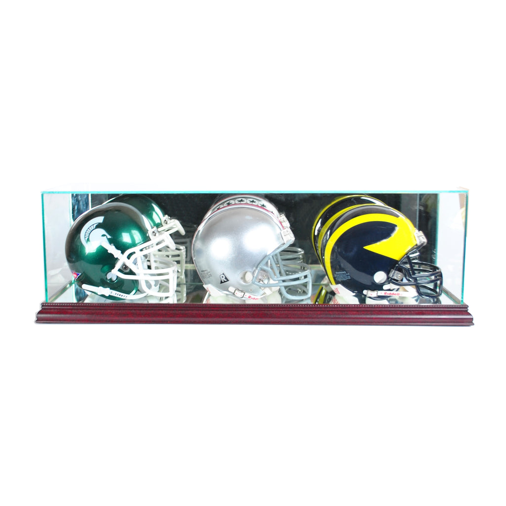 Triple Mini Football Helmet Display Case with Cherry Moulding