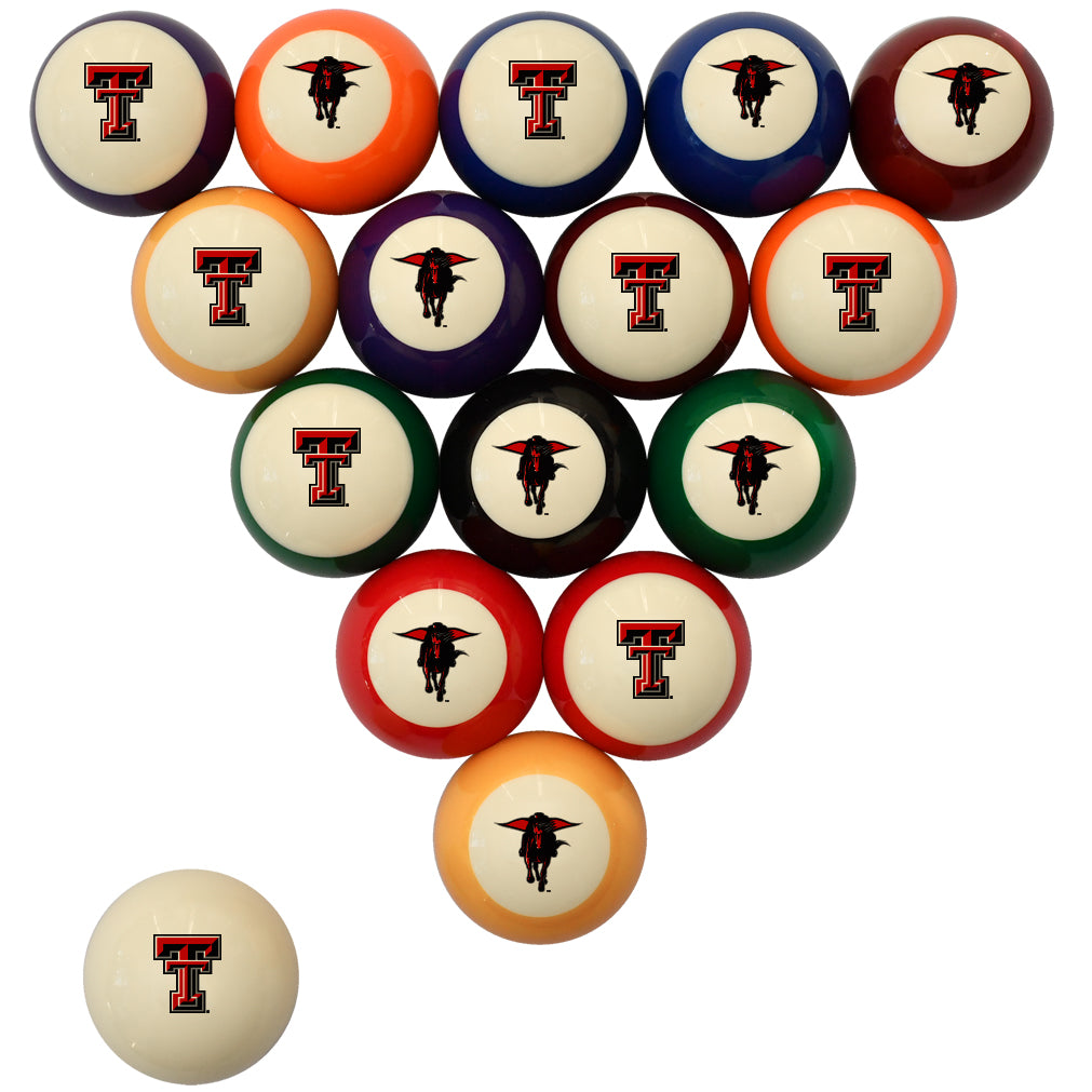 TEXAS TECH STANDARD COLOR NUMBERED BILLIARD BALL SET STANDARD COLOR BILLIARD BALL SET - TXTBBSSTD