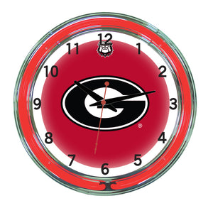 GEORGIA  NEON WALL CLOCK - 18'' RED FACE / RED NEON - UGANWC200-18