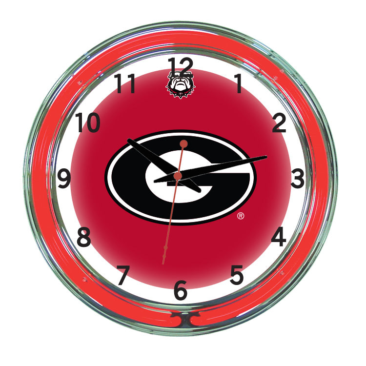 GEORGIA  NEON WALL CLOCK - 18'' RED FACE / RED NEON - UGANWC200-18