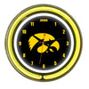 IOWA NEON WALL CLOCK - 14'' BLACK FACE / YELLOW NEON - UIANWC100-14
