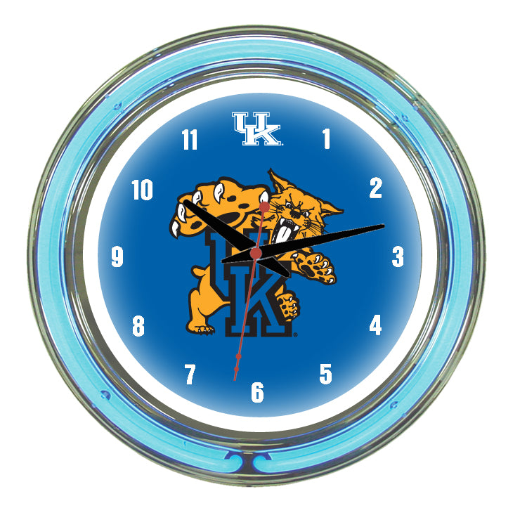 KENTUCKY NEON WALL CLOCK - 14'' BLUE FACE / BLUE NEON - UKYNWC100-14