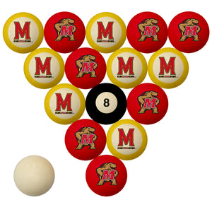 MARYLAND SCHOOL COLOR NUMBERED BILLIARD BALL SET RED SOLID/YELLOW STRIPE - UMDBBS100N