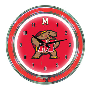 MARYLAND NEON WALL CLOCK - 14'' RED FACE / RED NEON - UMDNWC200-14
