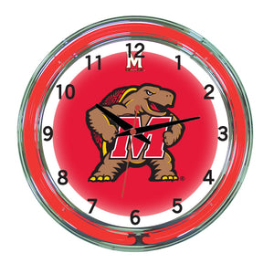 MARYLAND NEON WALL CLOCK - 18'' RED FACE / RED NEON - UMDNWC200-18