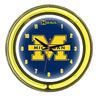 MICHIGAN NEON WALL CLOCK - 14'' BLUE FACE / YELLOW NEON - UMINWC100-14