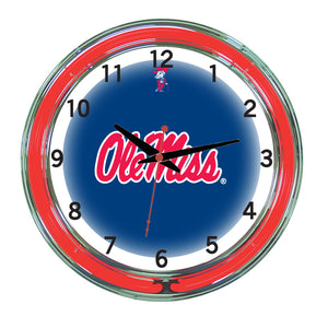 MISSISSIPPI   NEON WALL CLOCK - 18'' NAVY BLUE FACE / RED NEON - UMSNWC100-18