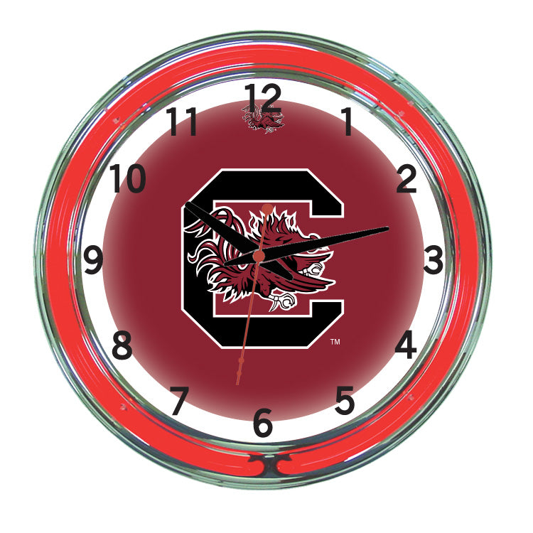 SOUTH CAROLINA NEON WALL CLOCK - 18'' GARNET FACE / RED NEON - USCNWC200-18