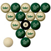 SOUTH FLORIDA SCHOOL COLOR NUMBERED BILLIARD BALL SET GREEN SOLID/GOLD STRIPE - USFBBS100N