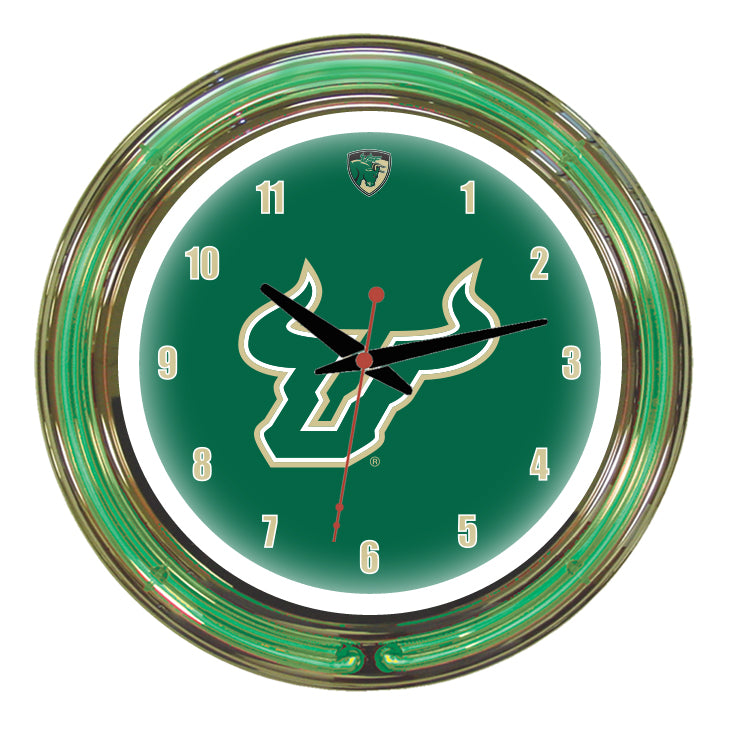 SOUTH FLORIDA NEON WALL CLOCK - 14'' GREEN FACE / GREEN NEON - USFNWC100-14