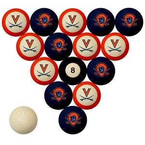 VIRGINIA    SCHOOL COLOR NUMBERED BILLIARD BALL SET BLUE SOLID/ORANGE STRIPE - UVABBS200N