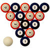 VIRGINIA    SCHOOL COLOR NUMBERED BILLIARD BALL SET BLUE SOLID/ORANGE STRIPE - UVABBS200N