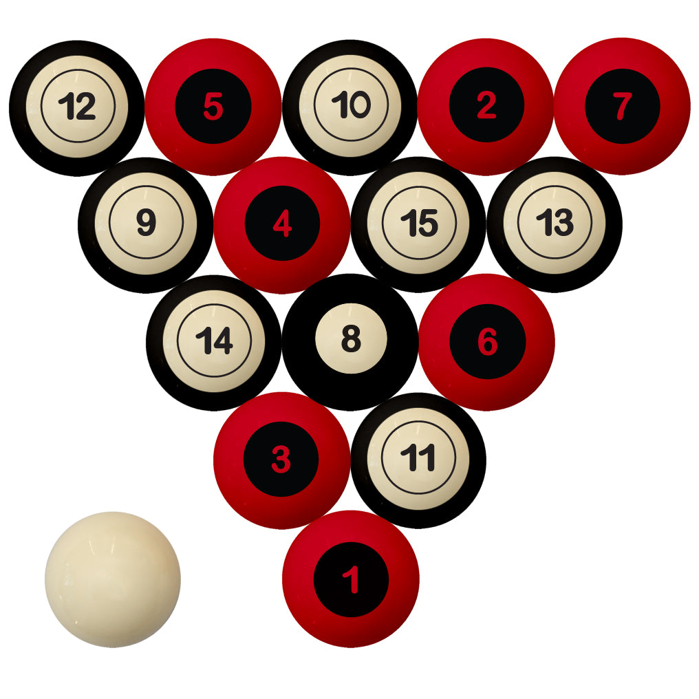 WISCONSIN SCHOOL COLOR NUMBERED BILLIARD BALL SET RED SOLID/RED STRIPE - UWIBBS100N