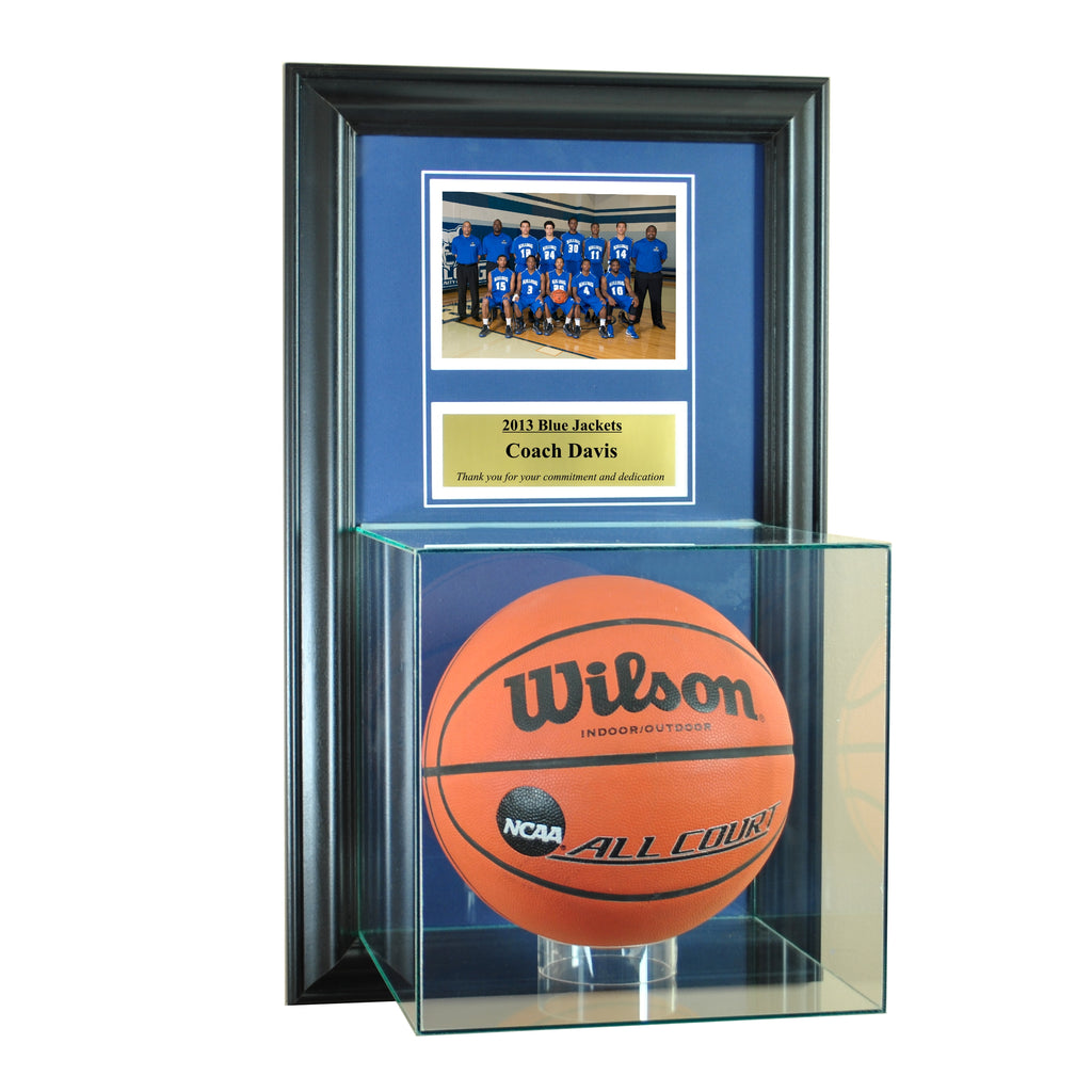 Wall Mounted Basketball Case with 5x7 and Engraving Plate for Individual Award