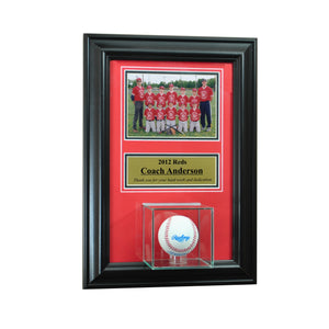 Wall Mounted Baseball Case with 5x7 and Engraving Plate for Individual Award
