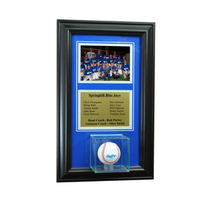 Wall Mounted Baseball Case with 5x7 and Engraving Plate for Team Award