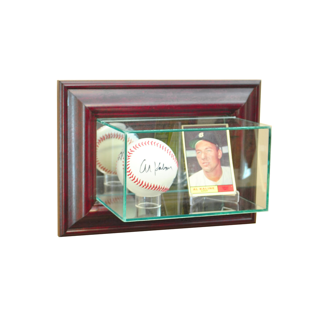 Wall Mounted Card and Baseball Display Case with Cherry Moulding