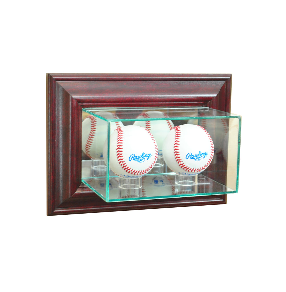 Wall Mounted Double Baseball Display Case with Cherry Moulding