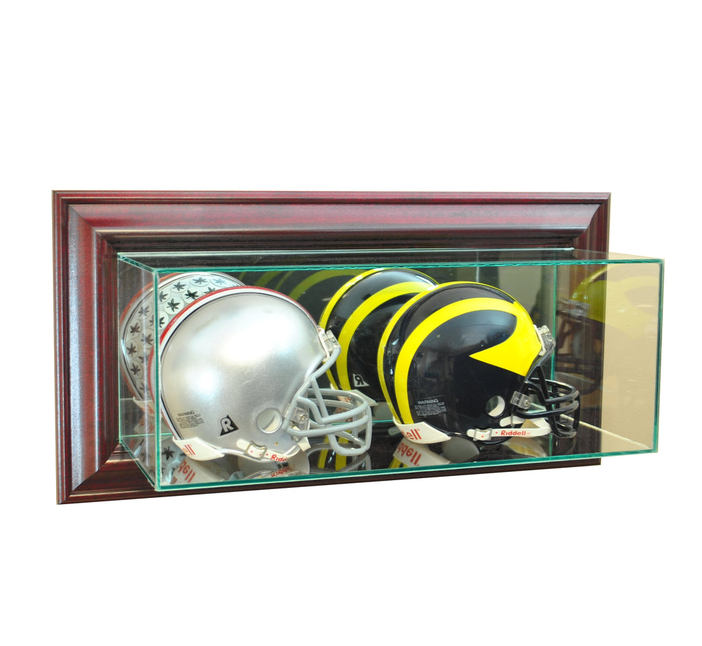 Wall Mounted Double Mini Helmet Display Case with Cherry Moulding