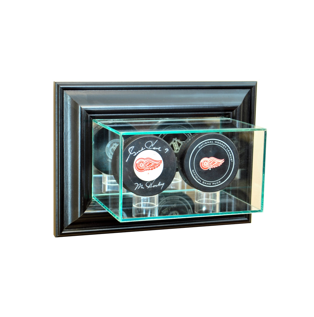 Wall Mounted Double Puck Display Case with Black Moulding