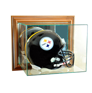 Wall Mounted Football Helmet Display Case with Walnut Moulding