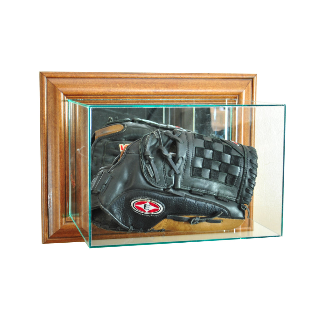 Wall Mounted Glove Display Case with Walnut Moulding