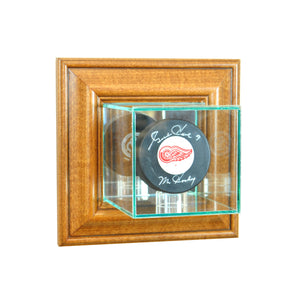 Wall Mounted Single Puck Display Case with Walnut Moulding