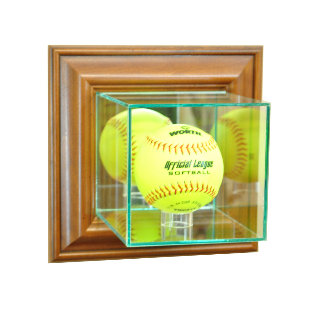 Wall Mounted Softball Display Case with Walnut Moulding