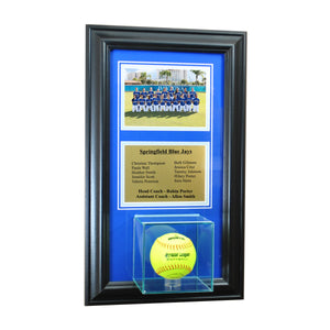 Wall Mounted Softball Case with 5x7 and Engraving Plate for Team Award