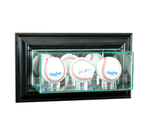 Wall Mounted Triple Baseball Display Case with Black Moulding