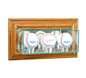 Wall Mounted Triple Baseball Display Case with Walnut Moulding