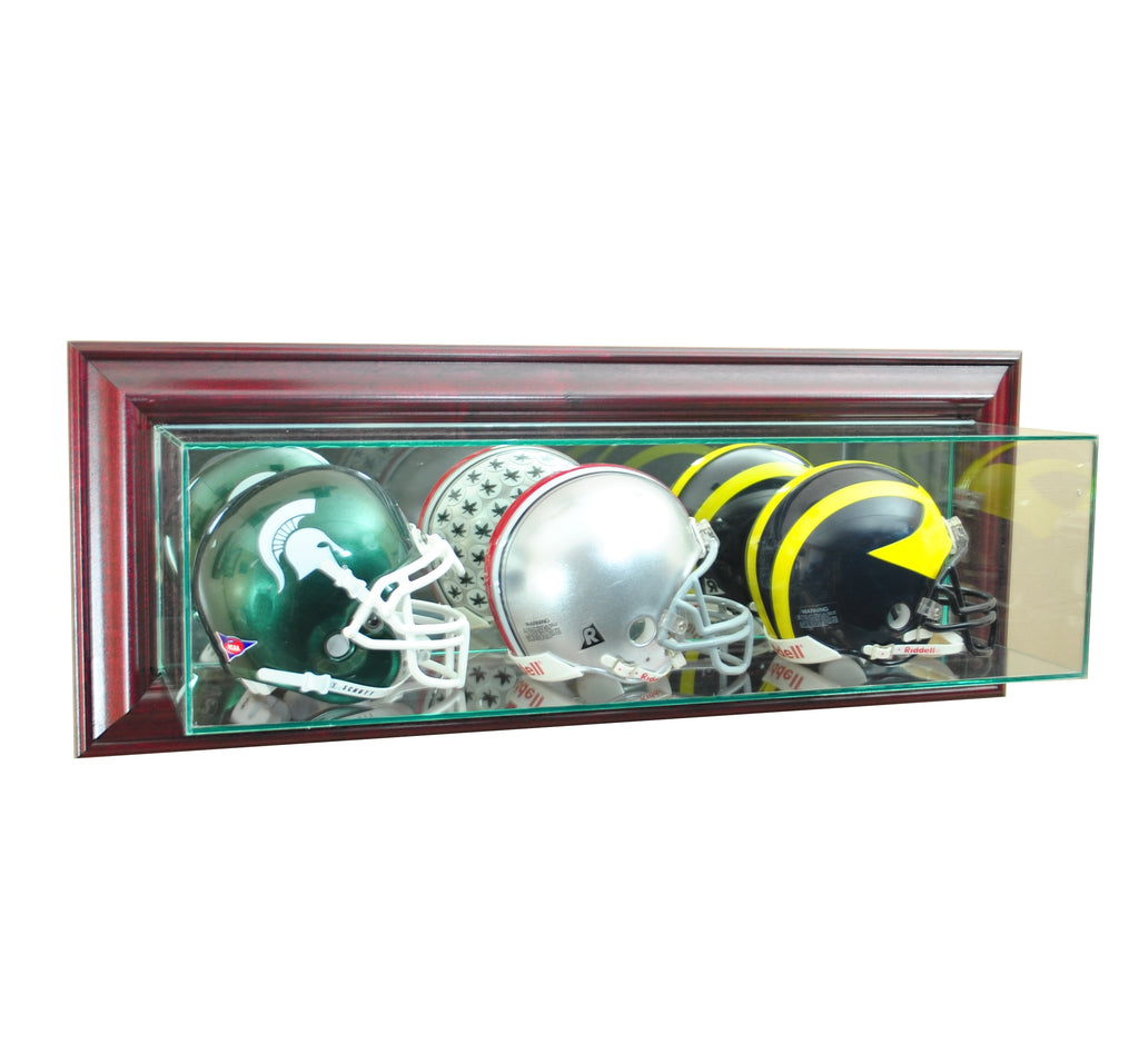 Wall Mounted Triple Mini Football Display Case with Cherry Moulding