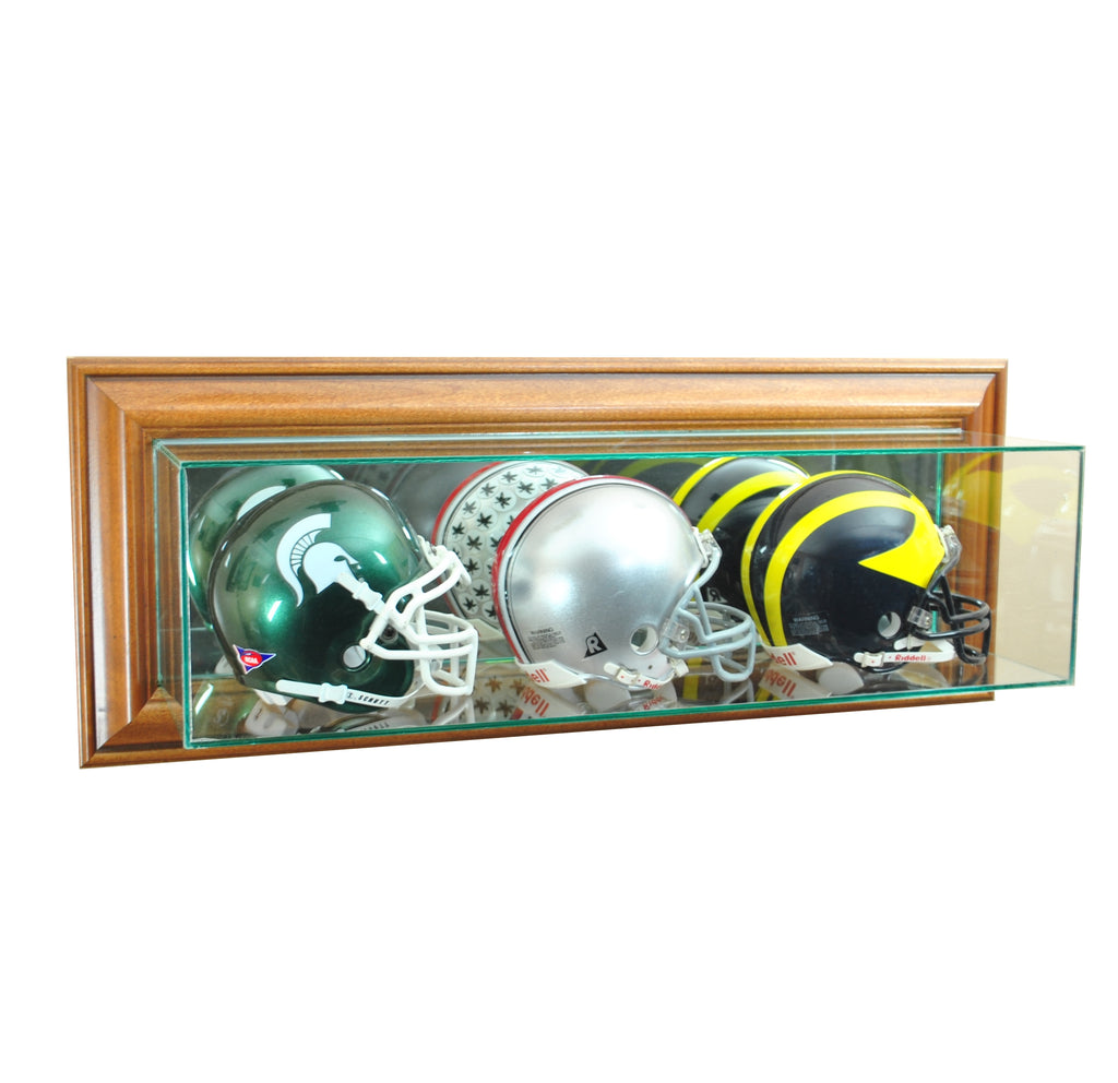Wall Mounted Triple Mini Football Display Case with Walnut Moulding
