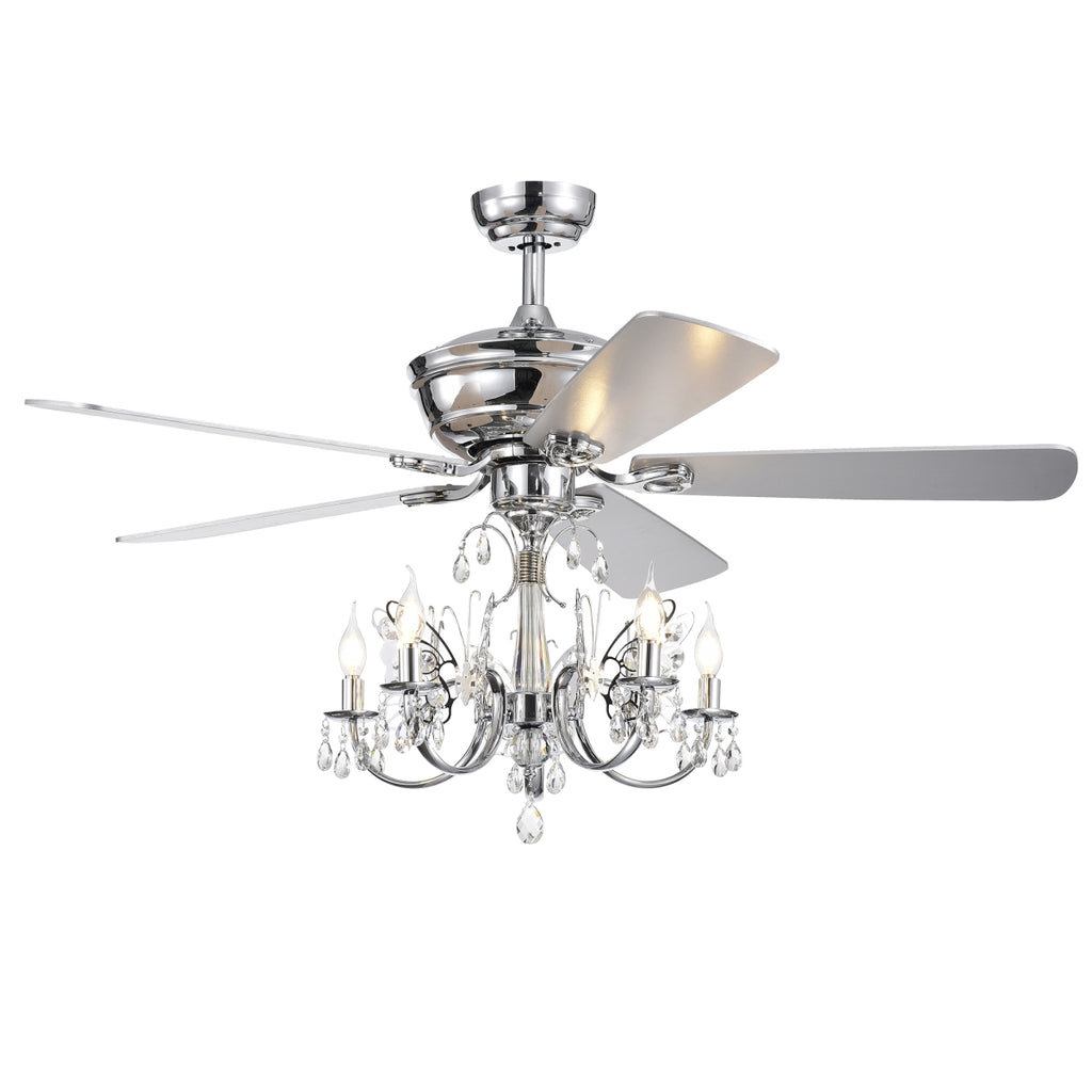 Warehouse of Tiffany CFL-8390REMO-CH 52 in. Camilla 5-Light Lighted Ceiling Fan with Branched Chandelier  Chrome