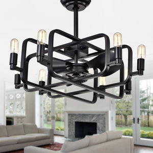 Warehouse of Tiffany CFL-8374REMO 32 in. Usard 8-Light Lighted Ceiling Fan Fandelier  Black